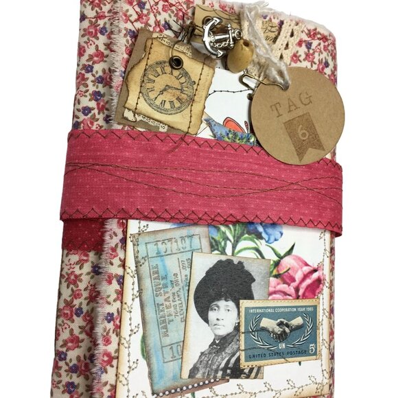 Writing Junk Journal Vintage Style Fabric Cover Diary Includes Ephemera No 6 u - Picture 3 of 10